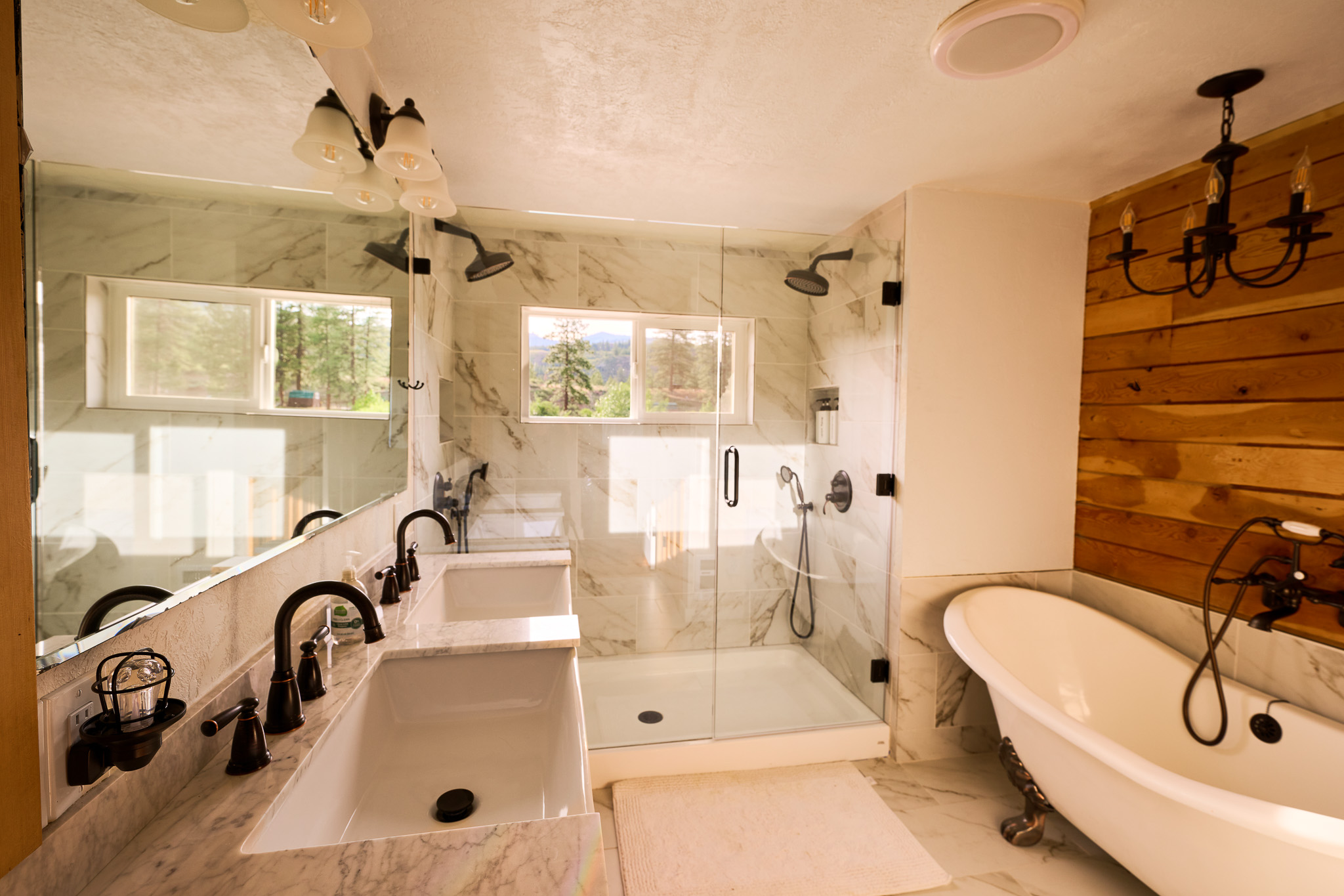 Primary ensuite, clawfoot tub and walk-in shower